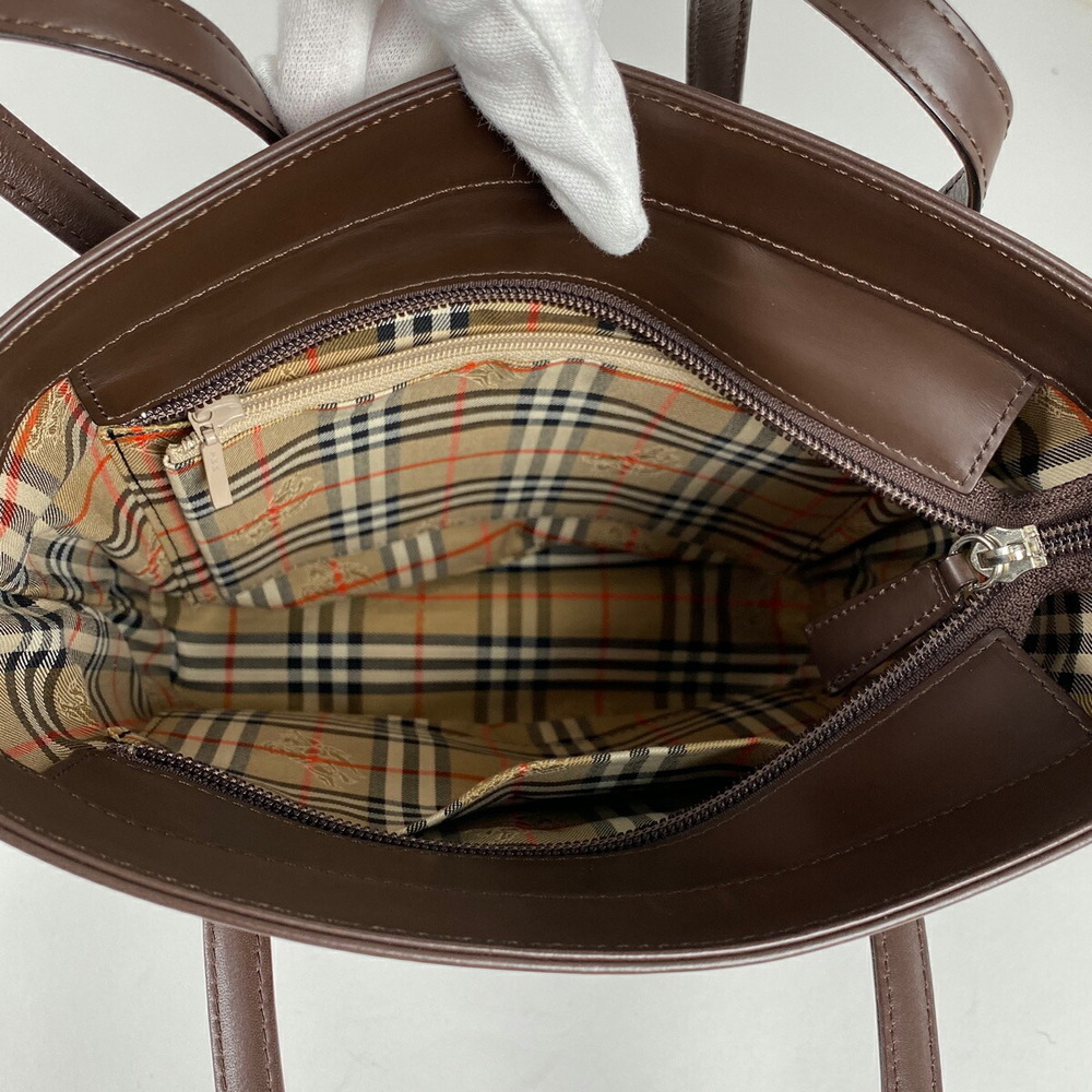 Burberry Logo Tote Bag Check Leather Brown - Picture 7 of 7